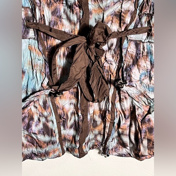 Alberto Makali Blue and Brown Ruffled Hooded Vest Blouse Small - Picture 3 of 7